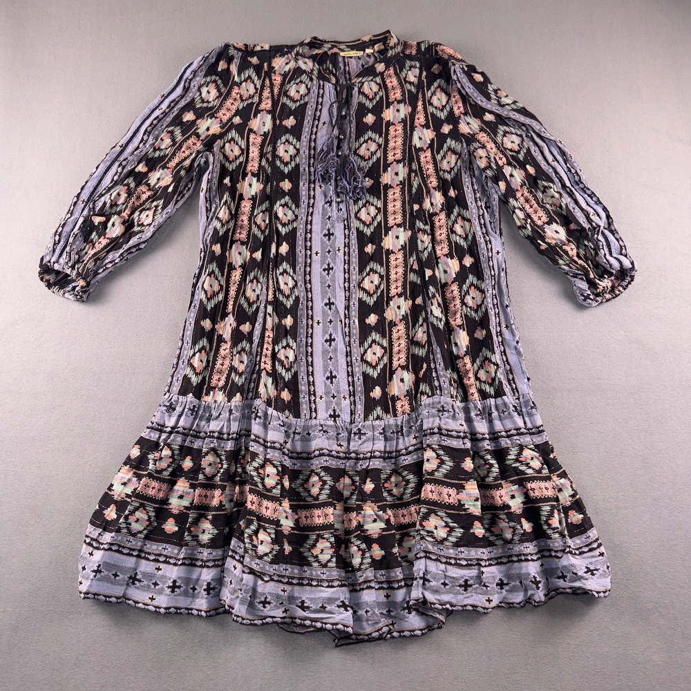 Holding Horses Anthropologie Winter Moon Dress Blue Black Geometric Boho M